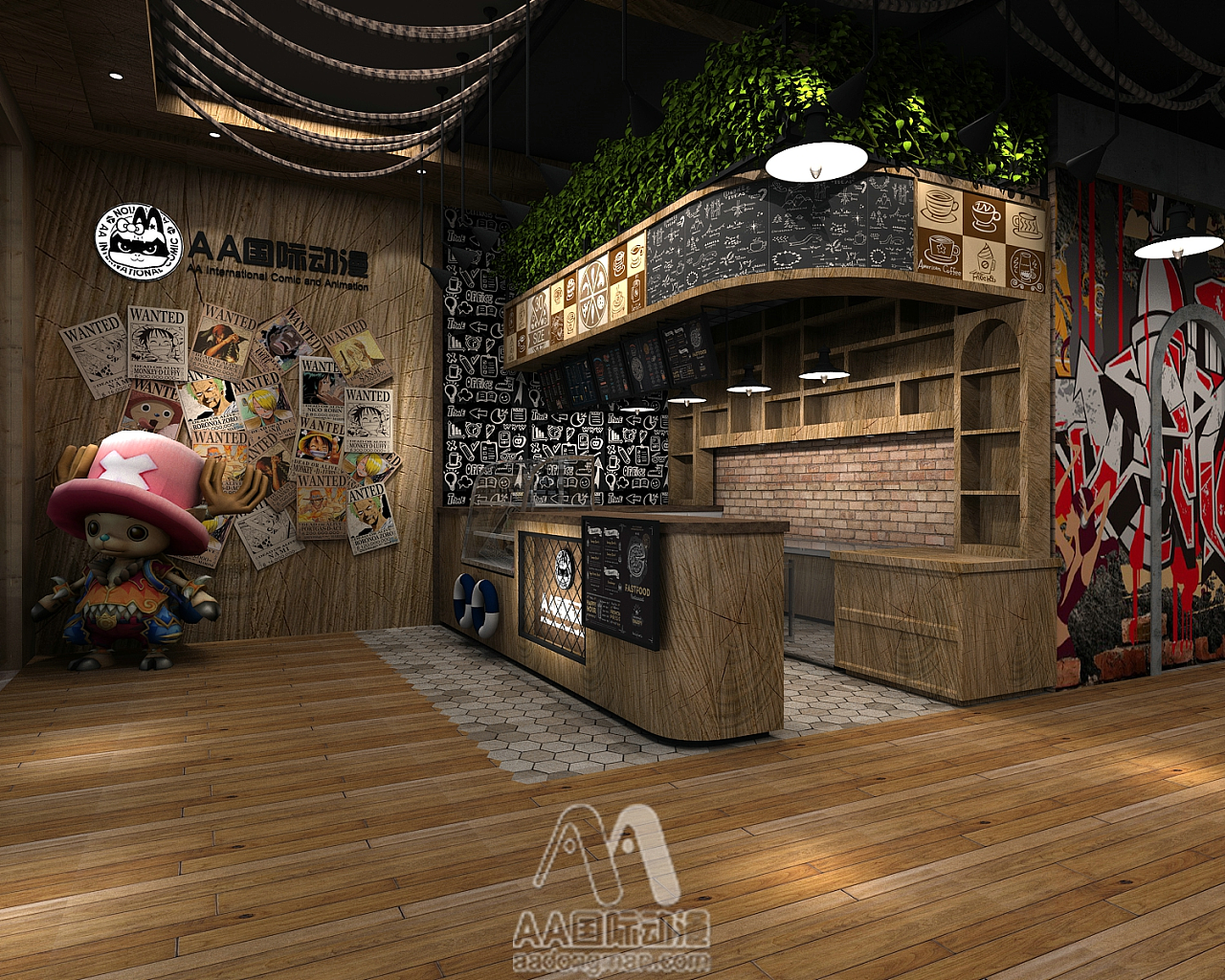 AA國際動漫主題餐飲店 融合工藝設計的室內空間體驗